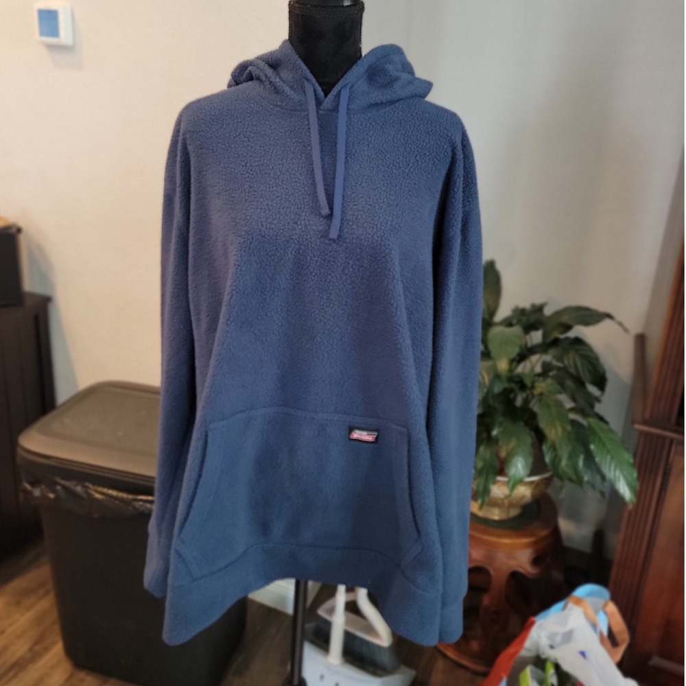 Genuine Dickies Mens XL Navy Blue Sherpa Fleece Hoodie Pullover Sweatshirt